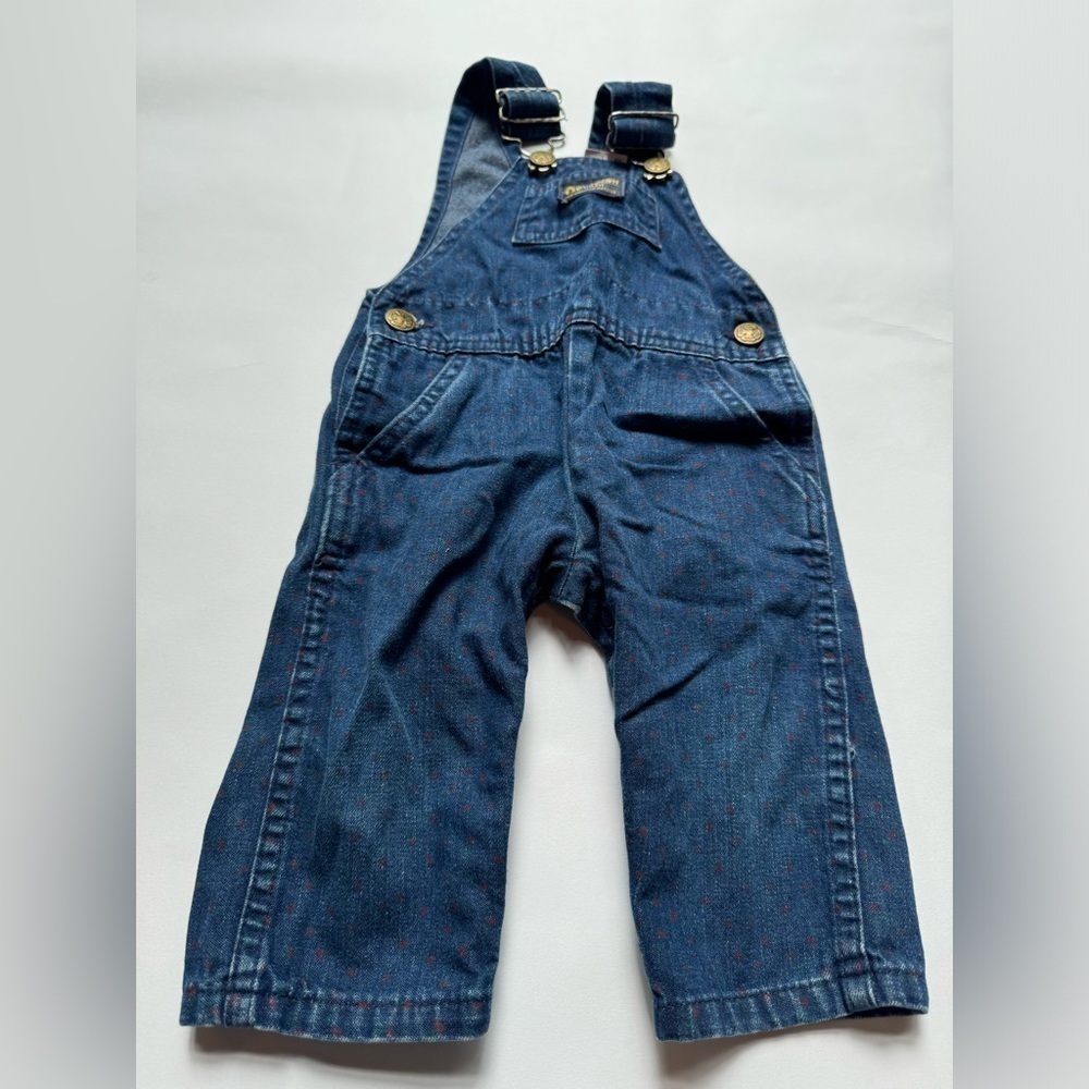 Vintage Oshkosh B’gosh Vestbak Denim Polka Dot Overall Jeans 12 Months VTG 90s